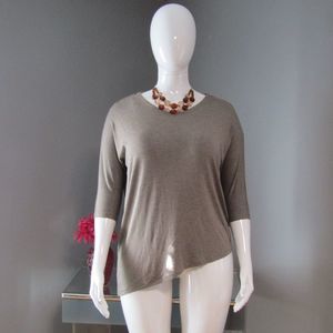NEW Joan Vass Asymmetrical Knit Top Size 1X Brown